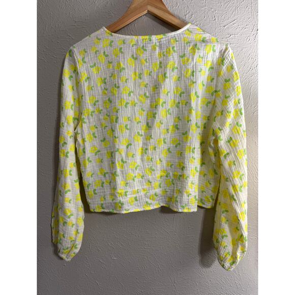 Daphnea Paris Tie Front Slub Cotton Floral Top Size Small - Picture 2 of 4